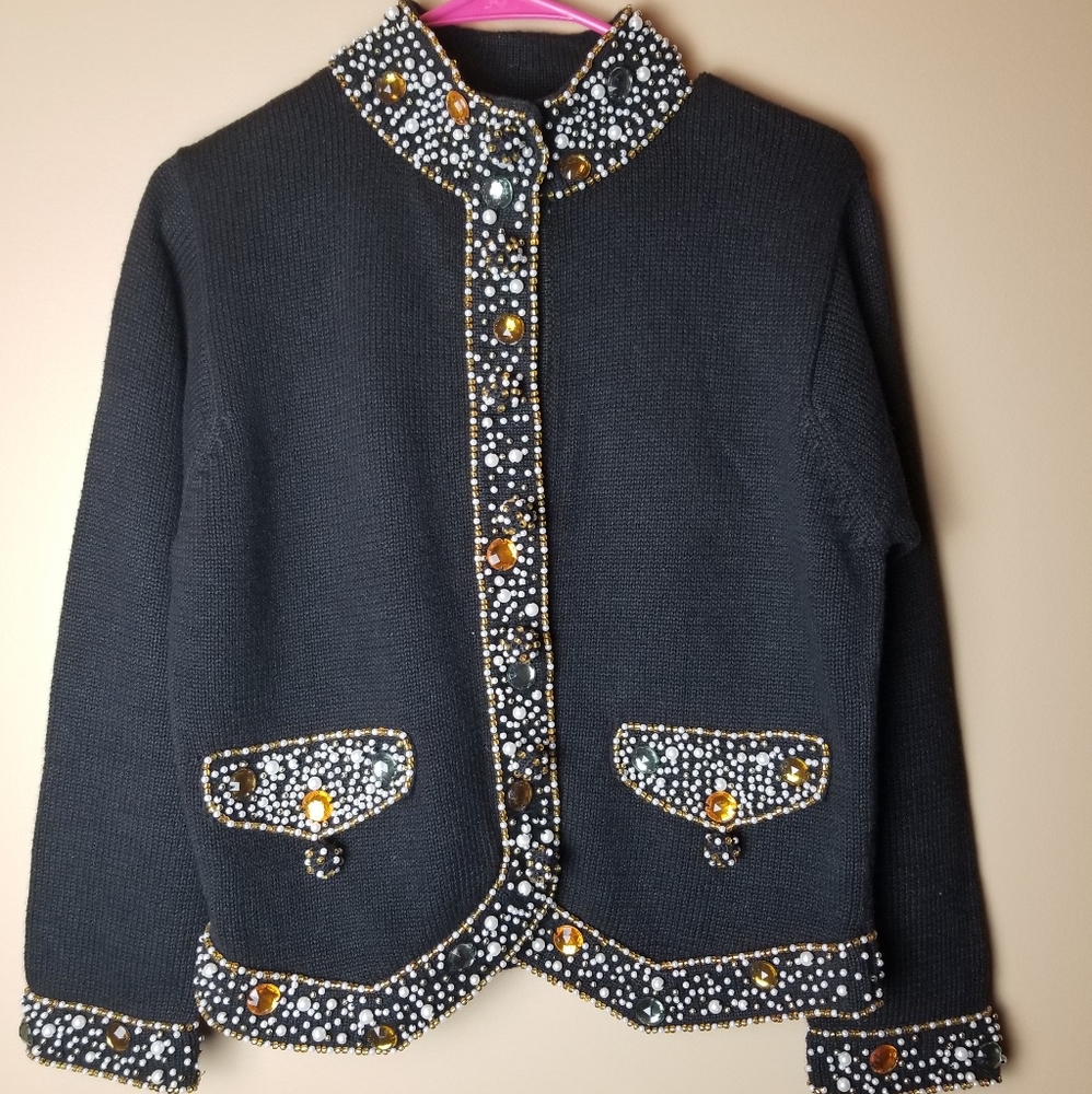 Vintage LISA NICHOLS Beaded Sweater Sz Small